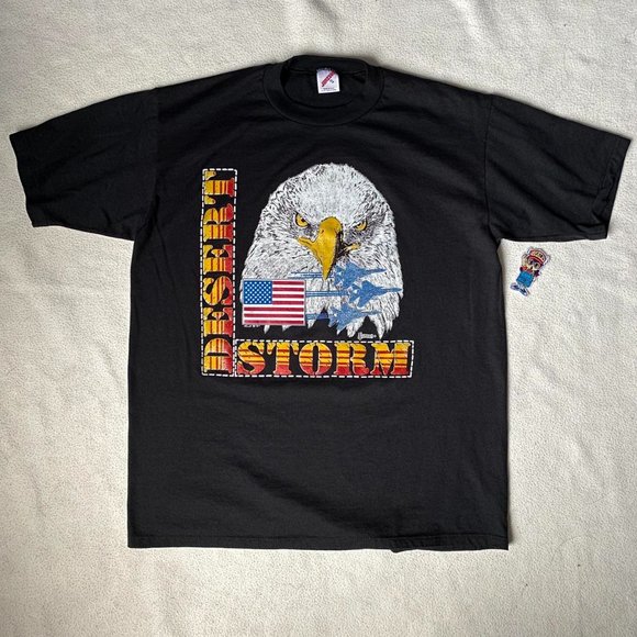 Vintage 90s Jerzees Operation Desert Storm Eagle American Flag Graphic Crewneck - Picture 1 of 8